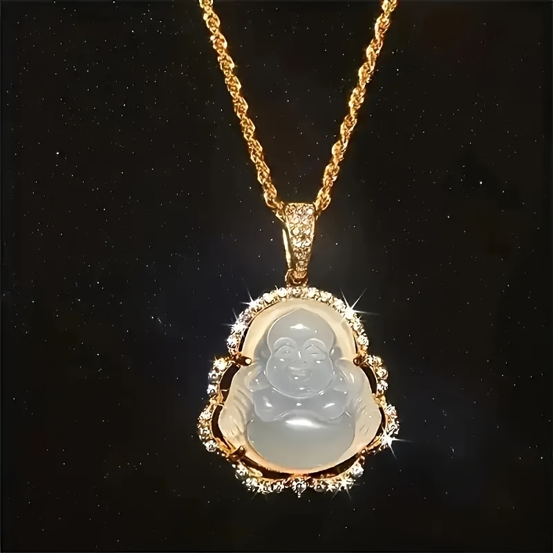 Hip-hop Glass Maitreya Pendant Necklace
